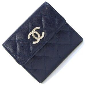 CHANEL Purple Caviar Leather Logo Wallet